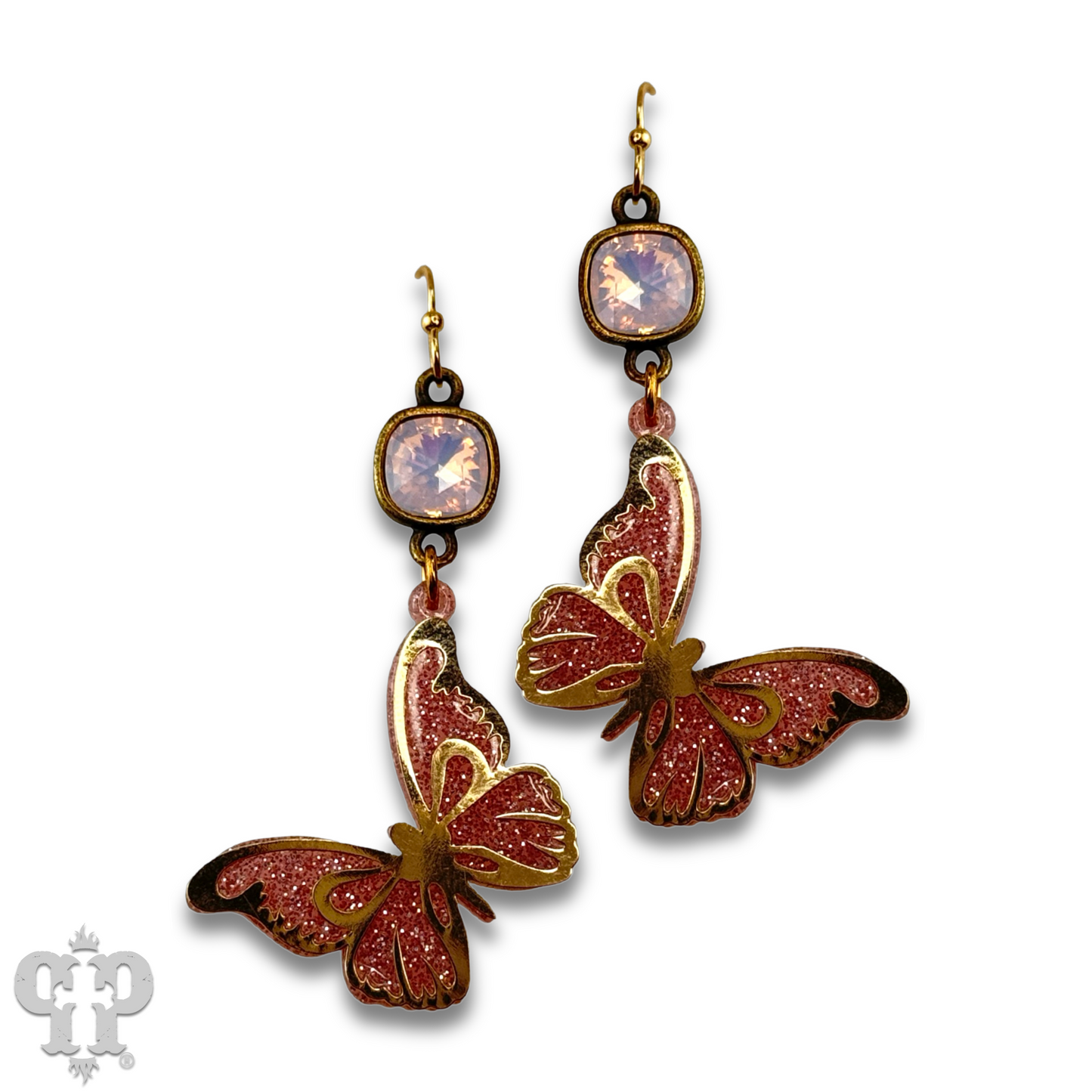 Glitter acrylic butterfly earring with Austrian crystal