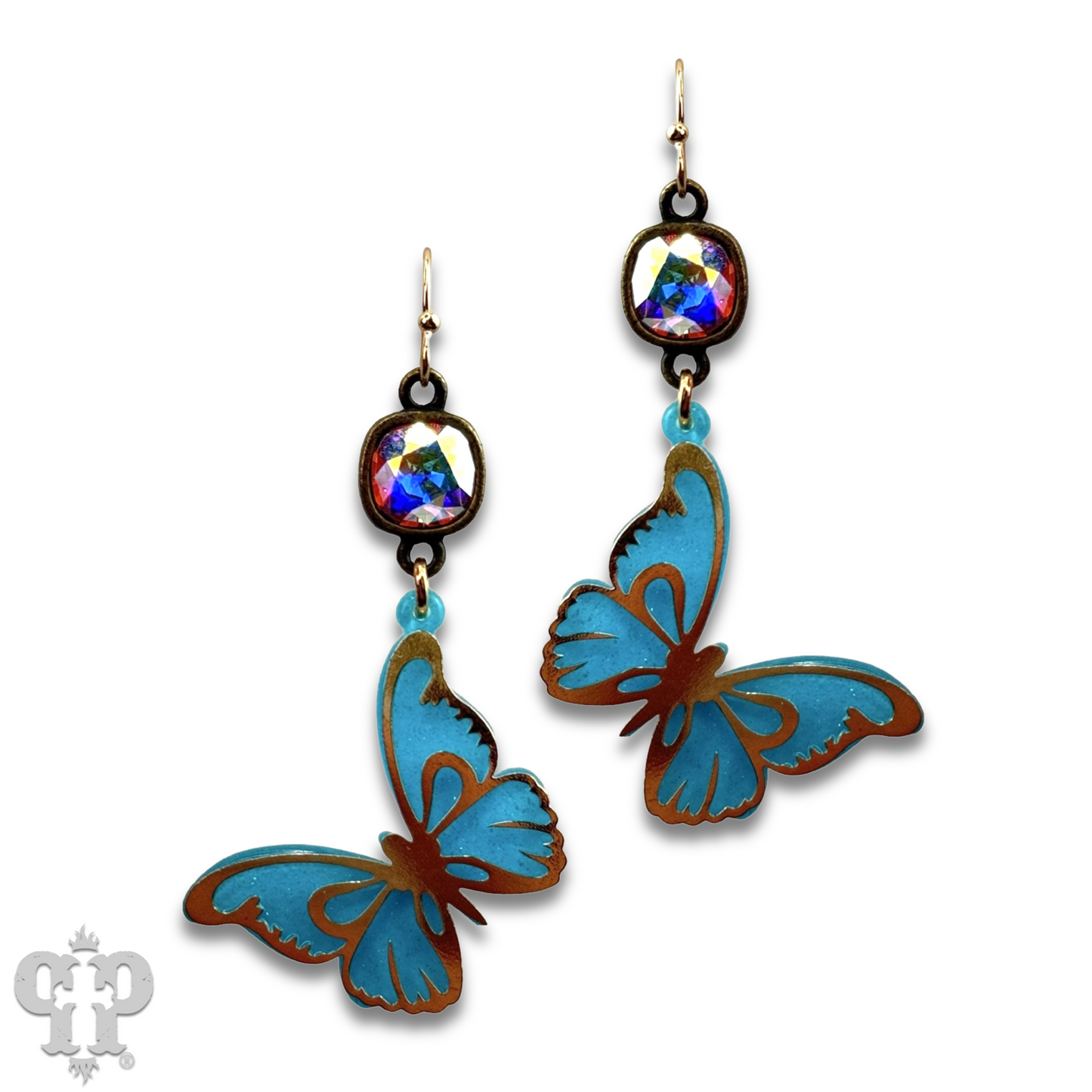 Glitter acrylic butterfly earring with Austrian crystal