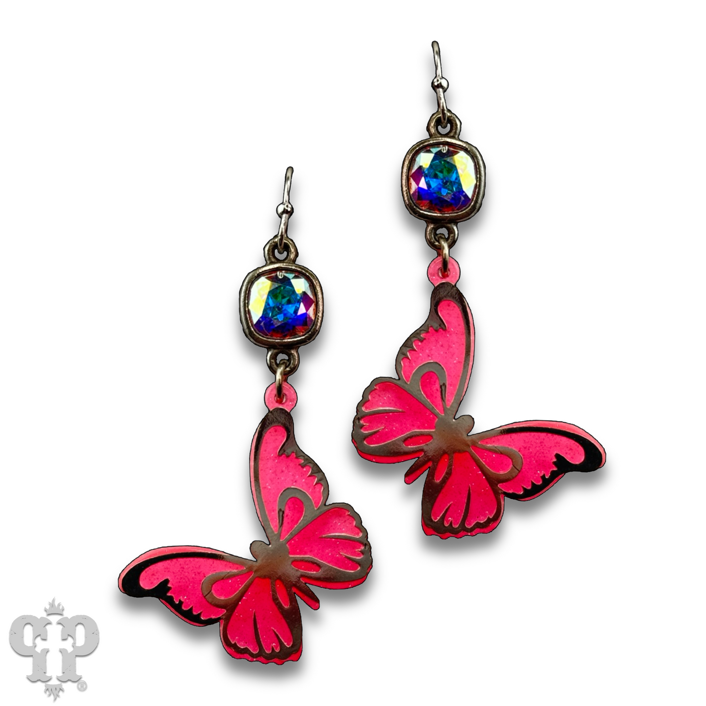 Glitter acrylic butterfly earring with Austrian crystal
