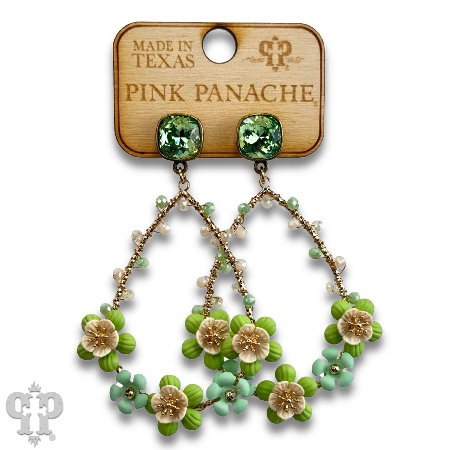 Flower bead wrapped teardrop earring with Austrian crystal
