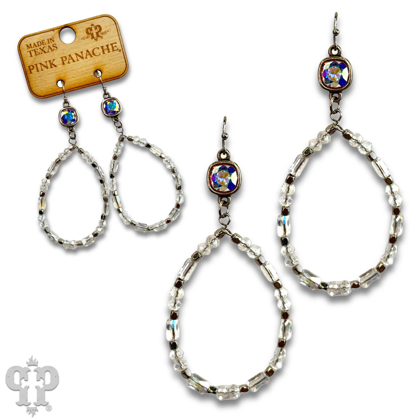 Mixed shape bead teardrop earring with Austrian crystal
