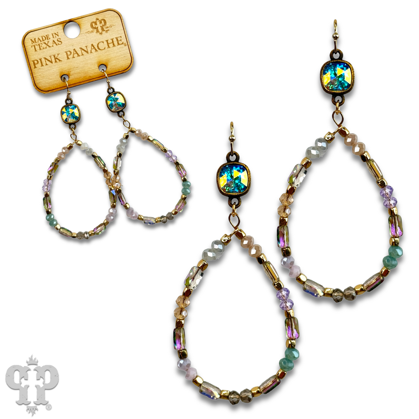 Mixed shape bead teardrop earring with Austrian crystal