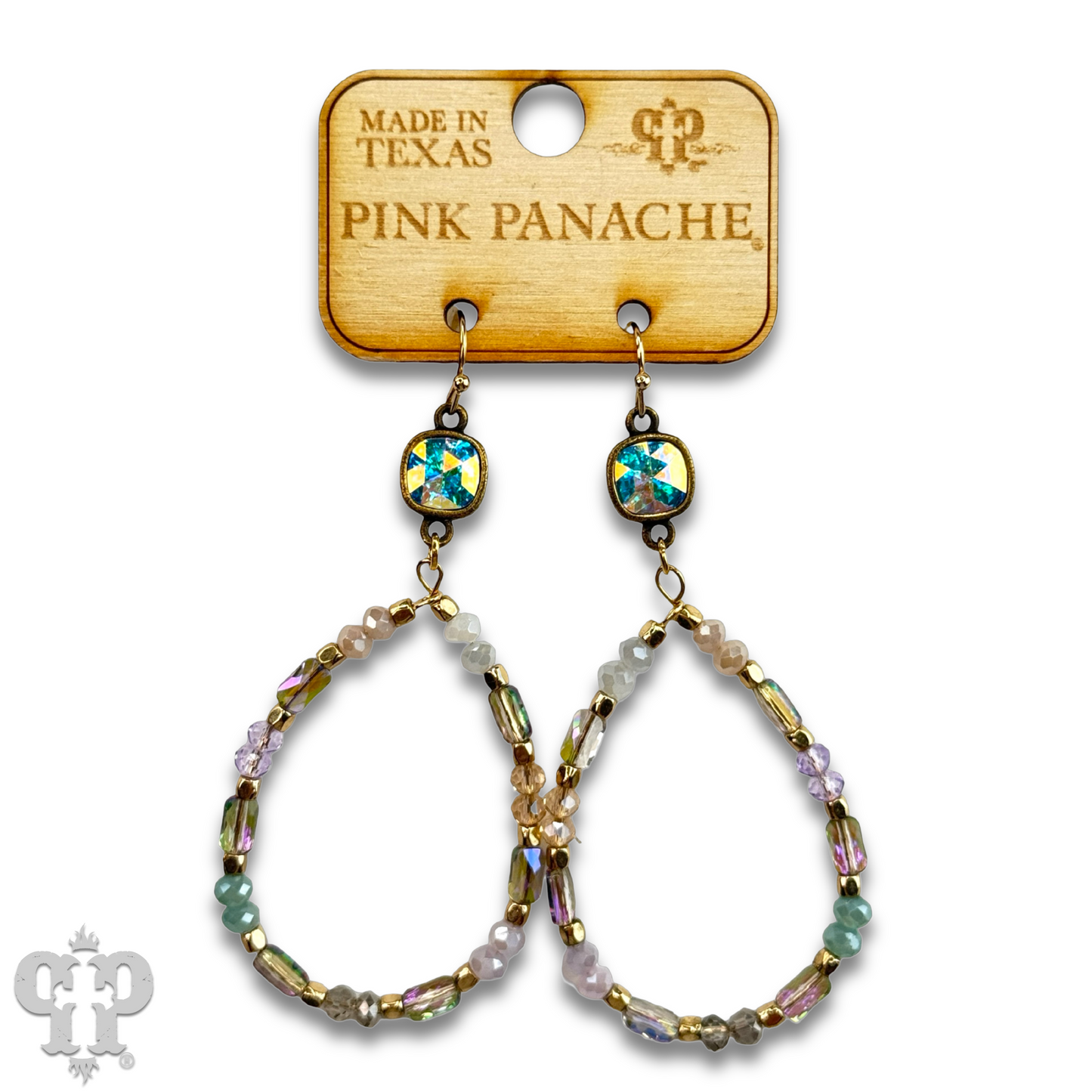 Mixed shape bead teardrop earring with Austrian crystal