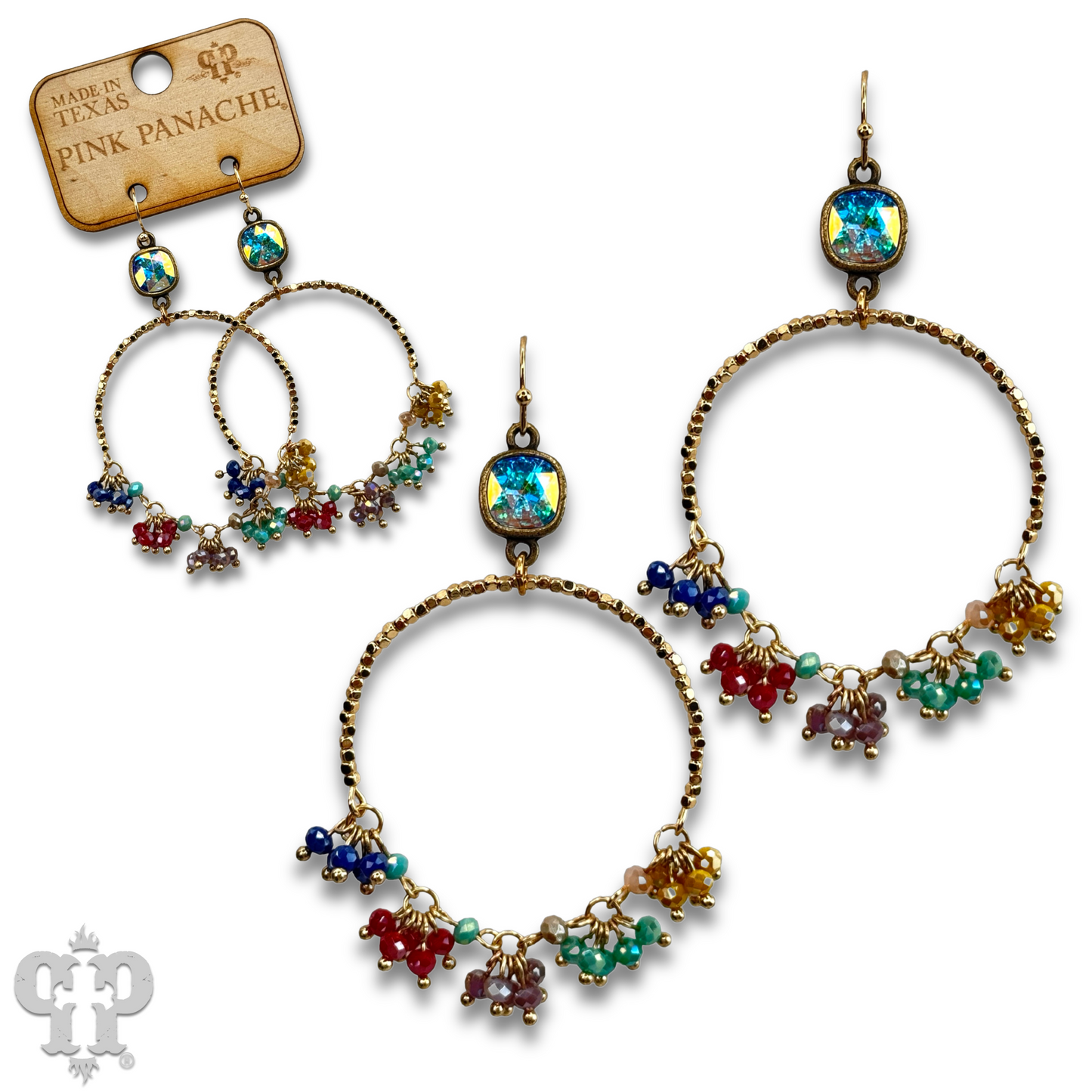 Multi-color bead cluster earring with Austrian crystal
