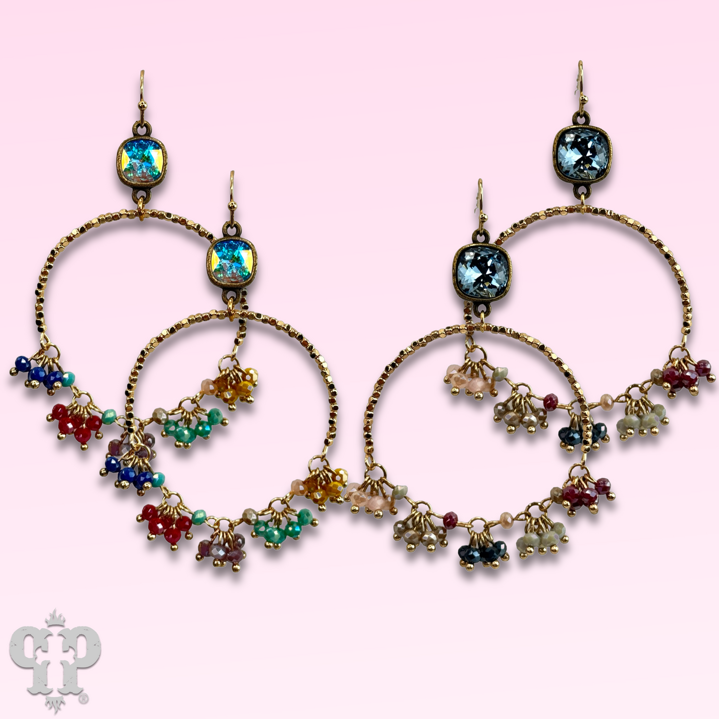Multi-color bead cluster earring with Austrian crystal