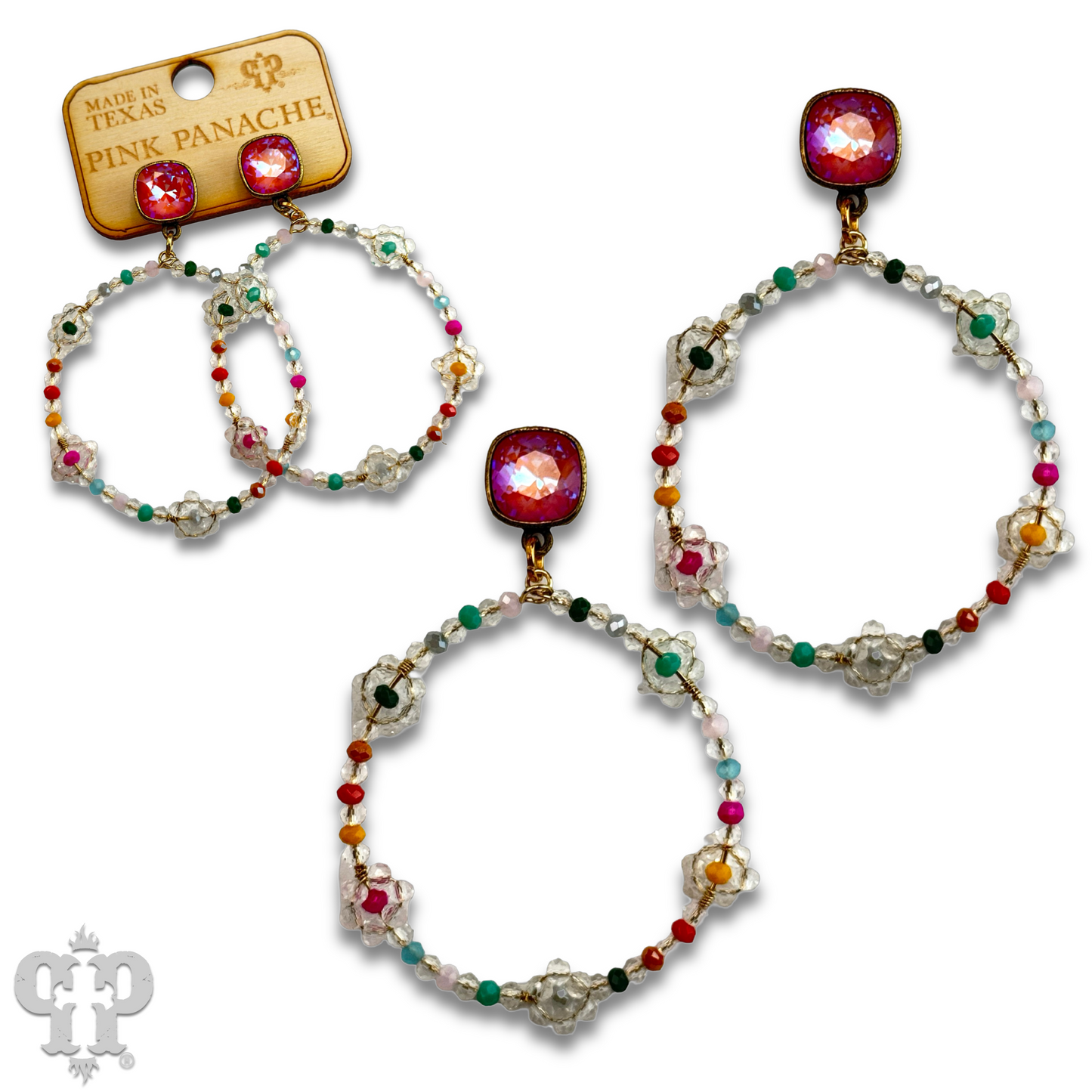 Flower bead circle earring with Austrian crystal