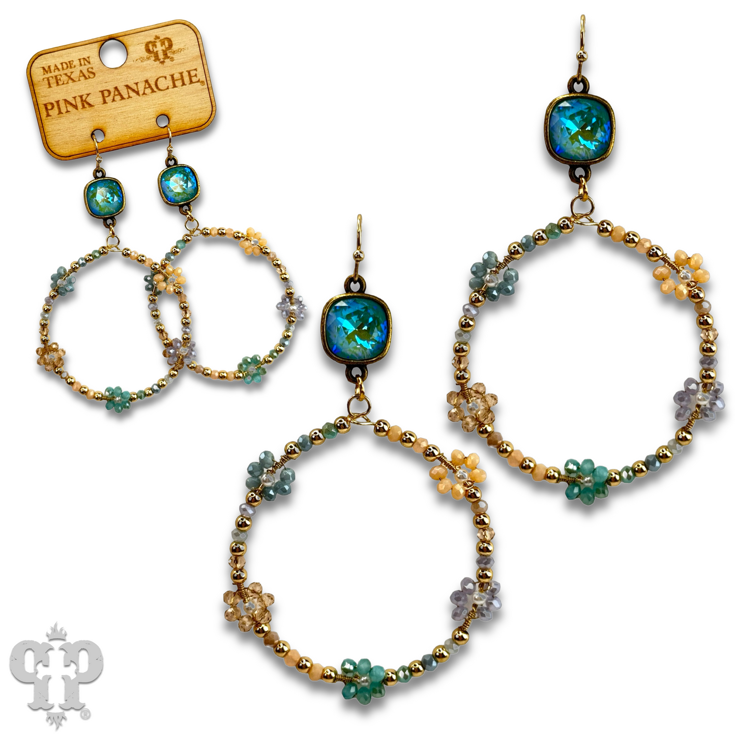 Flower bead circle earring with Austrian crystal