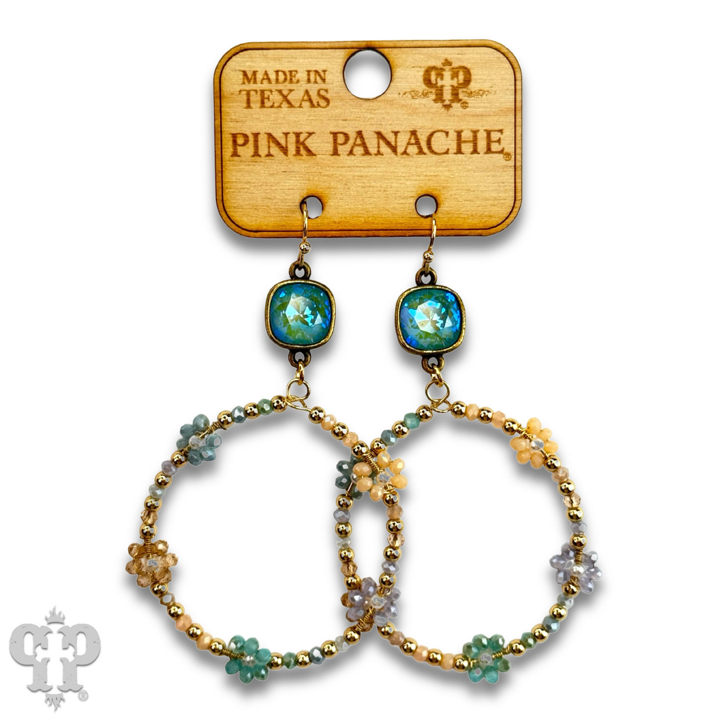Flower bead circle earring with Austrian crystal
