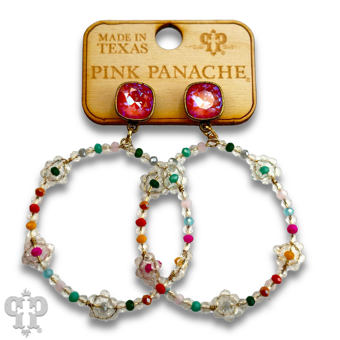 Flower bead circle earring with Austrian crystal