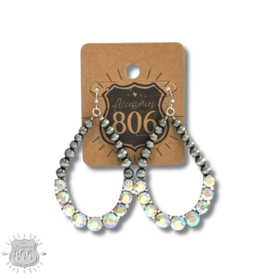 Silver and rhinestone teardrop earring