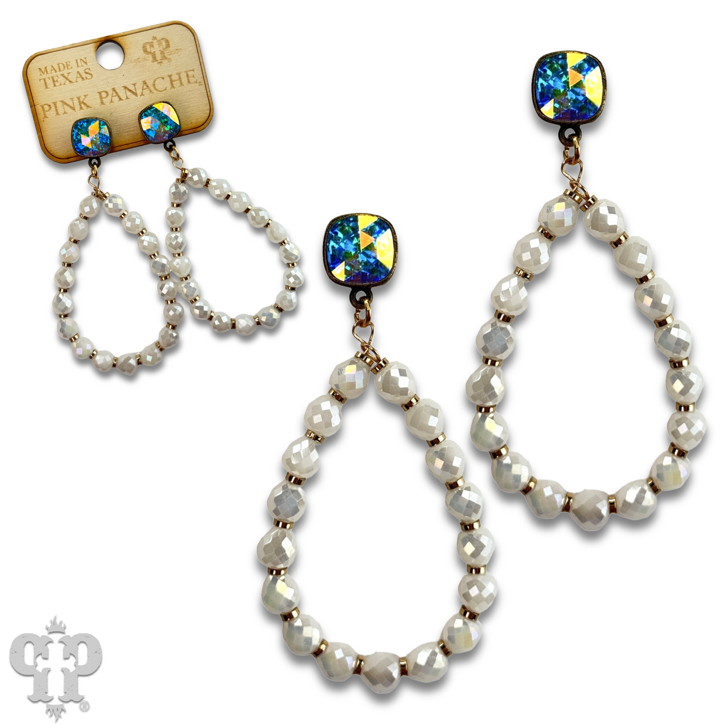 Faceted teardrop barrel bead earring with Austrian crystal