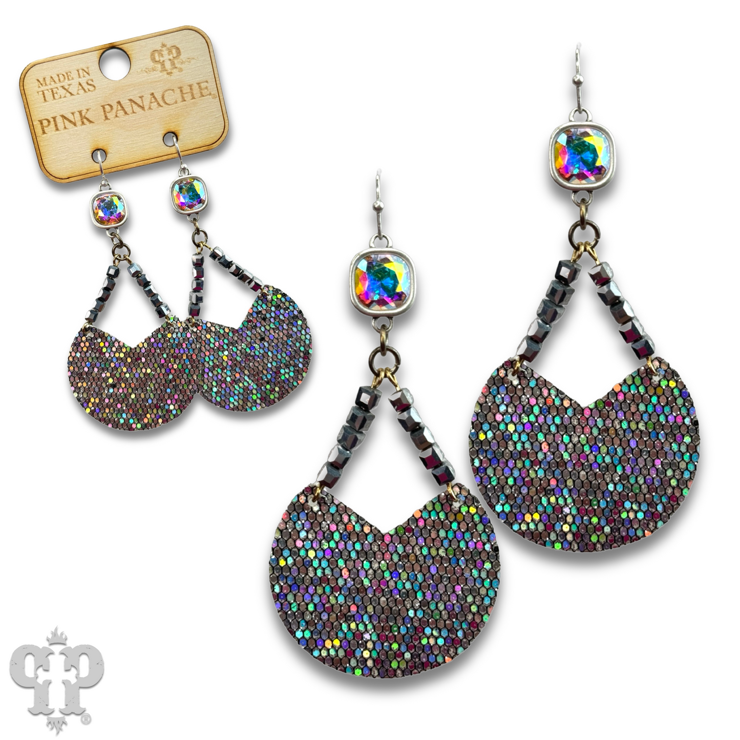 Glitter disc earring with Austrian crystal