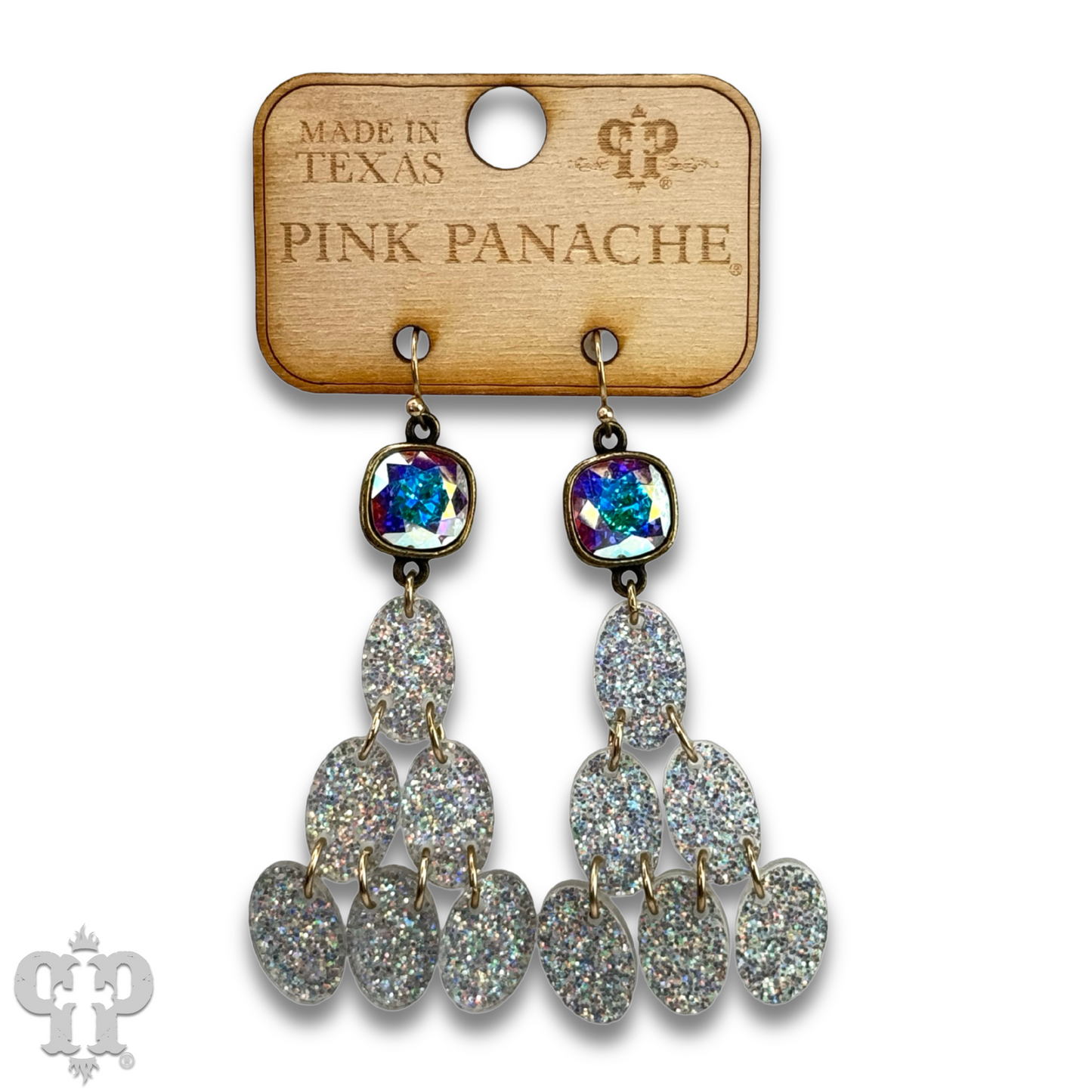Glitter chandelier oval earring, Austrian crystal