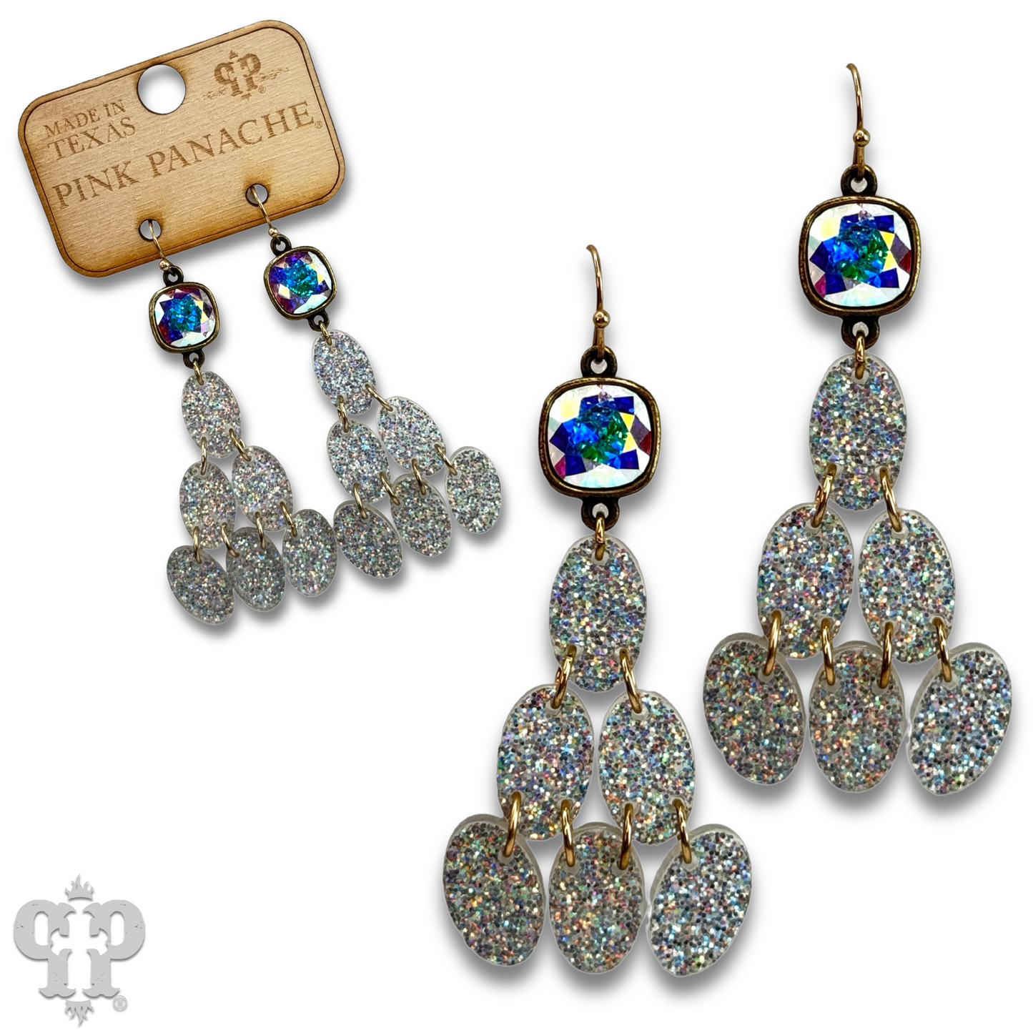 Glitter chandelier oval earring, Austrian crystal