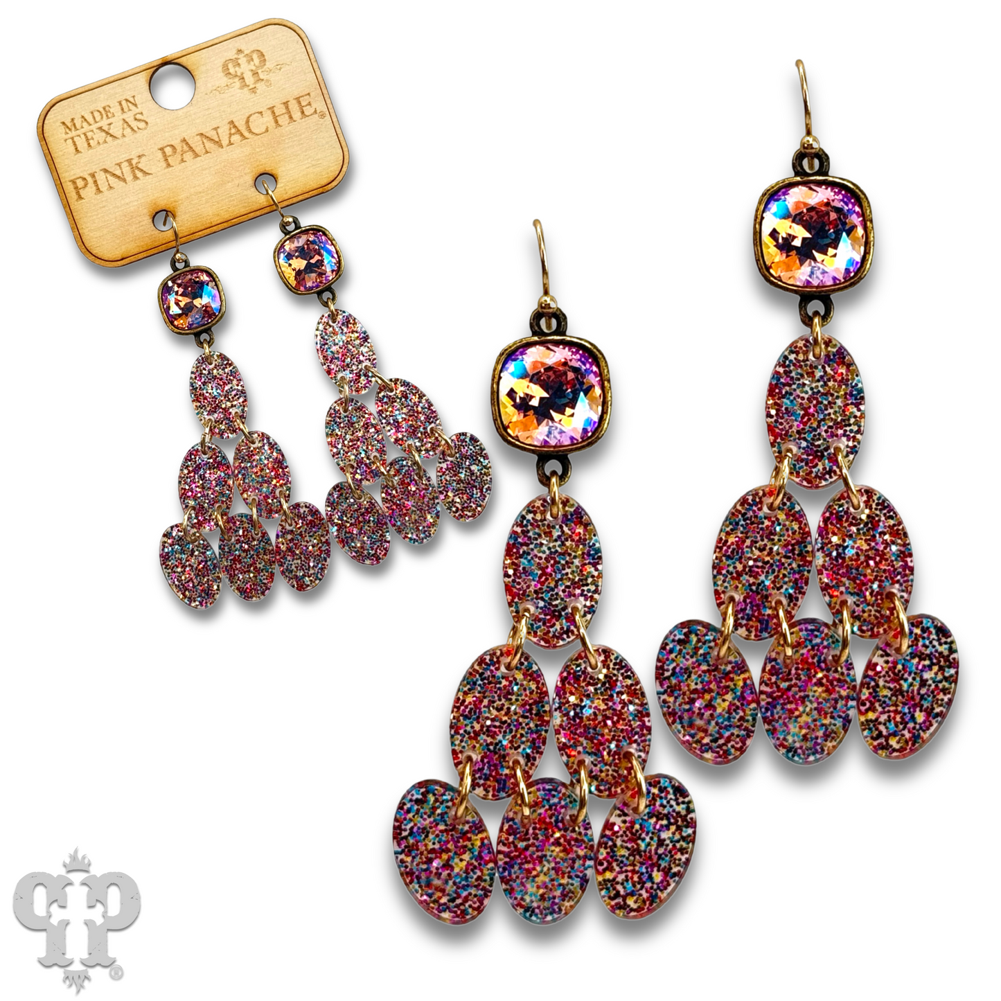 Glitter chandelier oval earring, Austrian crystal