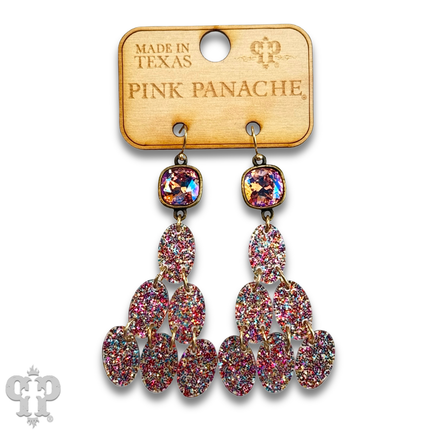 Glitter chandelier oval earring, Austrian crystal