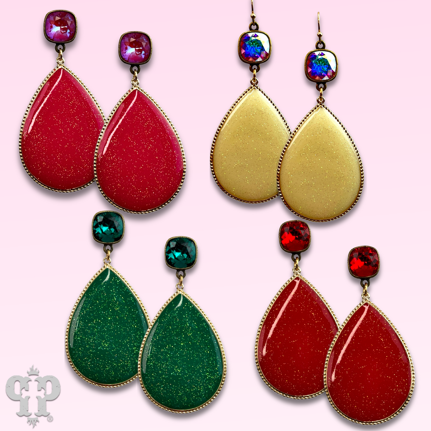 Enamel glitter teardrop earring with Austrian crystal