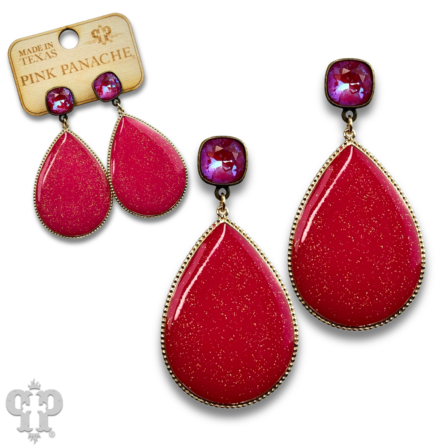 Enamel glitter teardrop earring with Austrian crystal