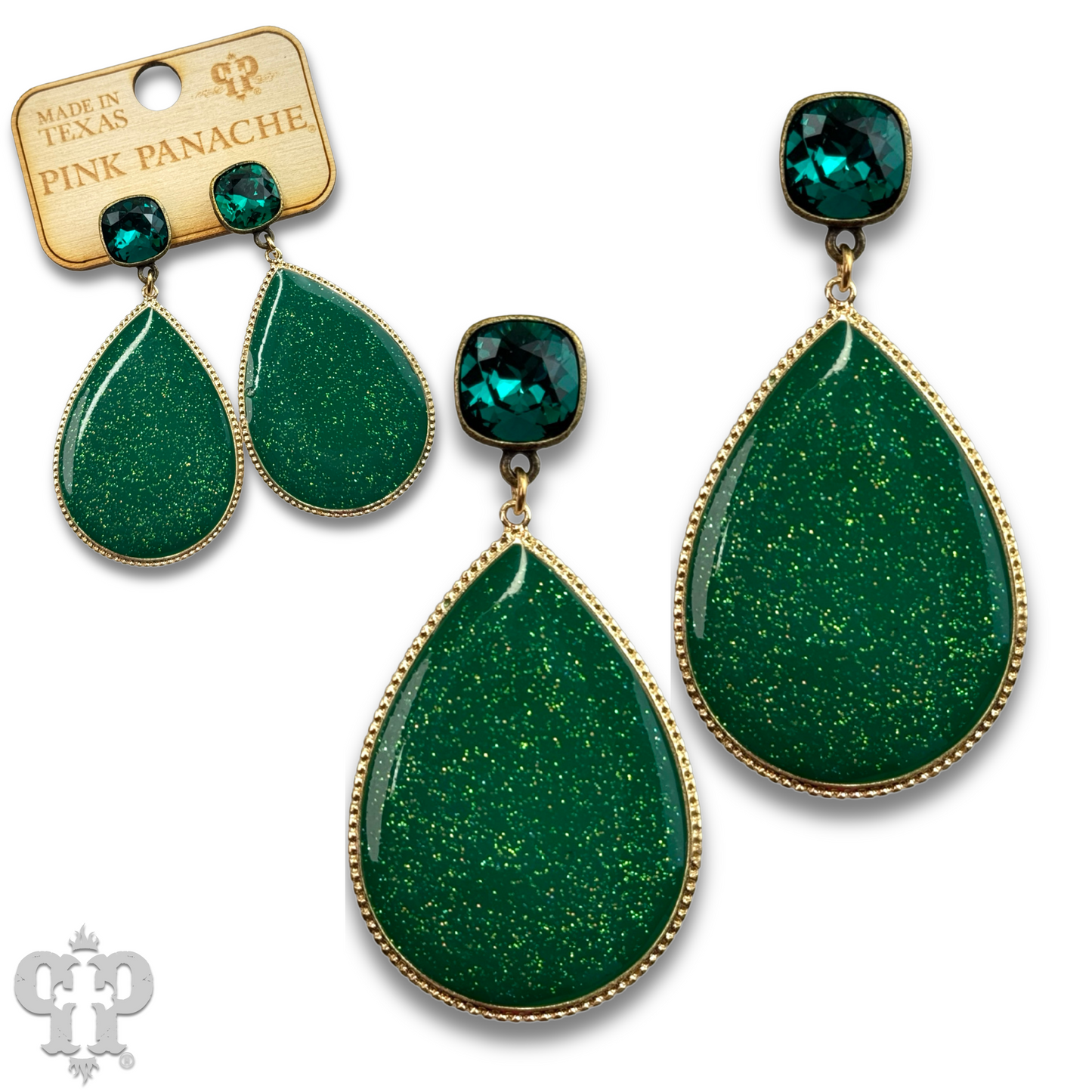 Enamel glitter teardrop earring with Austrian crystal
