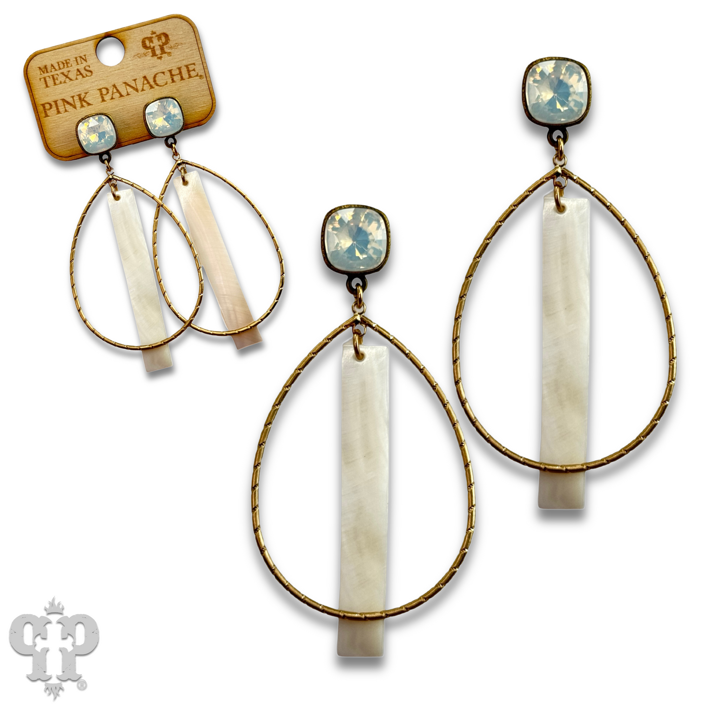 Mother-of-pearl bar teardrop earring with Austrian crystal