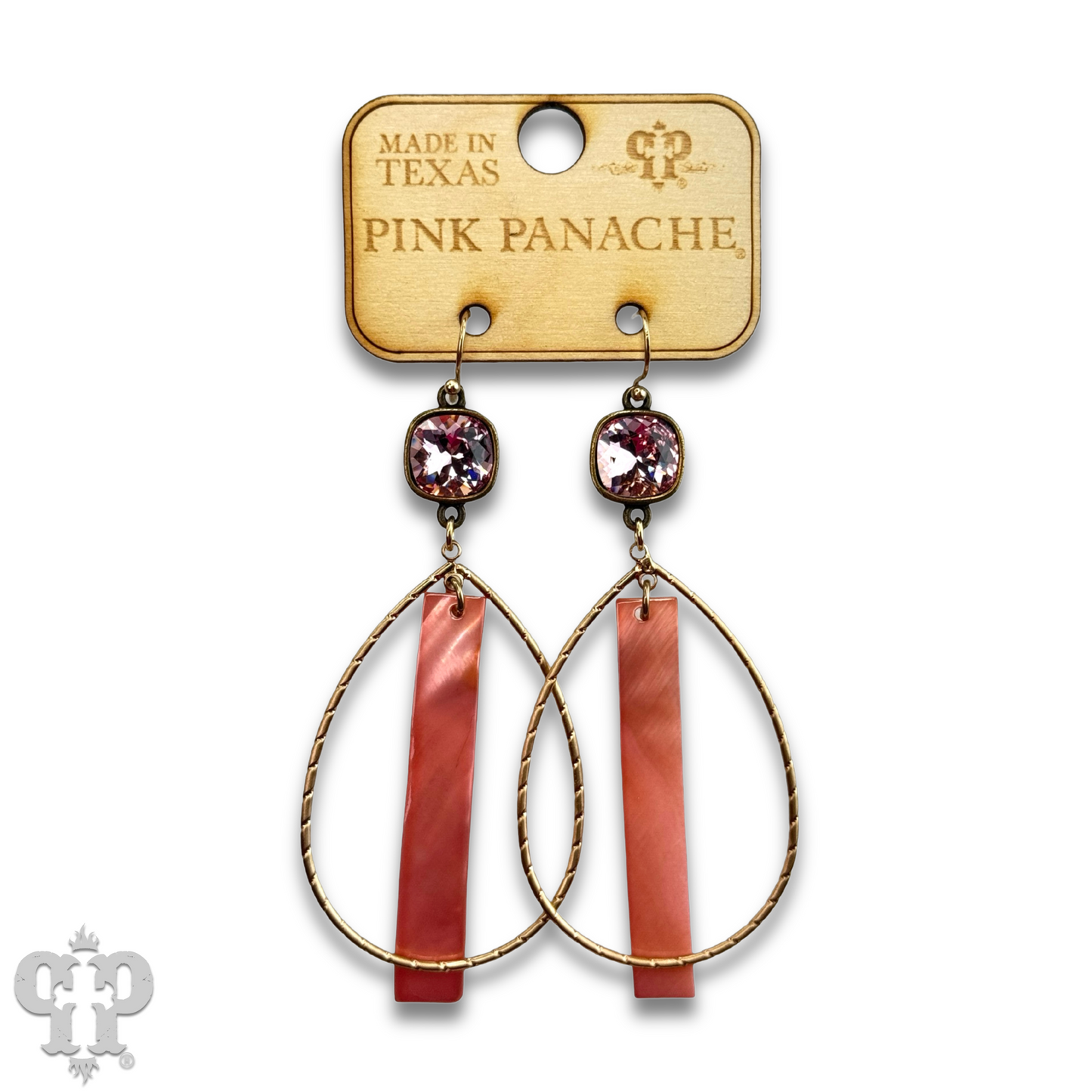 Mother-of-pearl bar teardrop earring with Austrian crystal