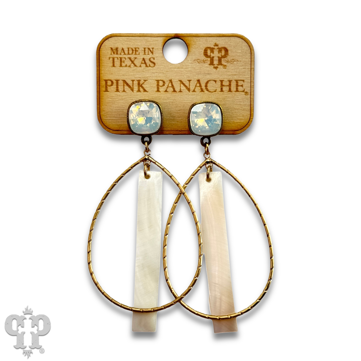 Mother-of-pearl bar teardrop earring with Austrian crystal