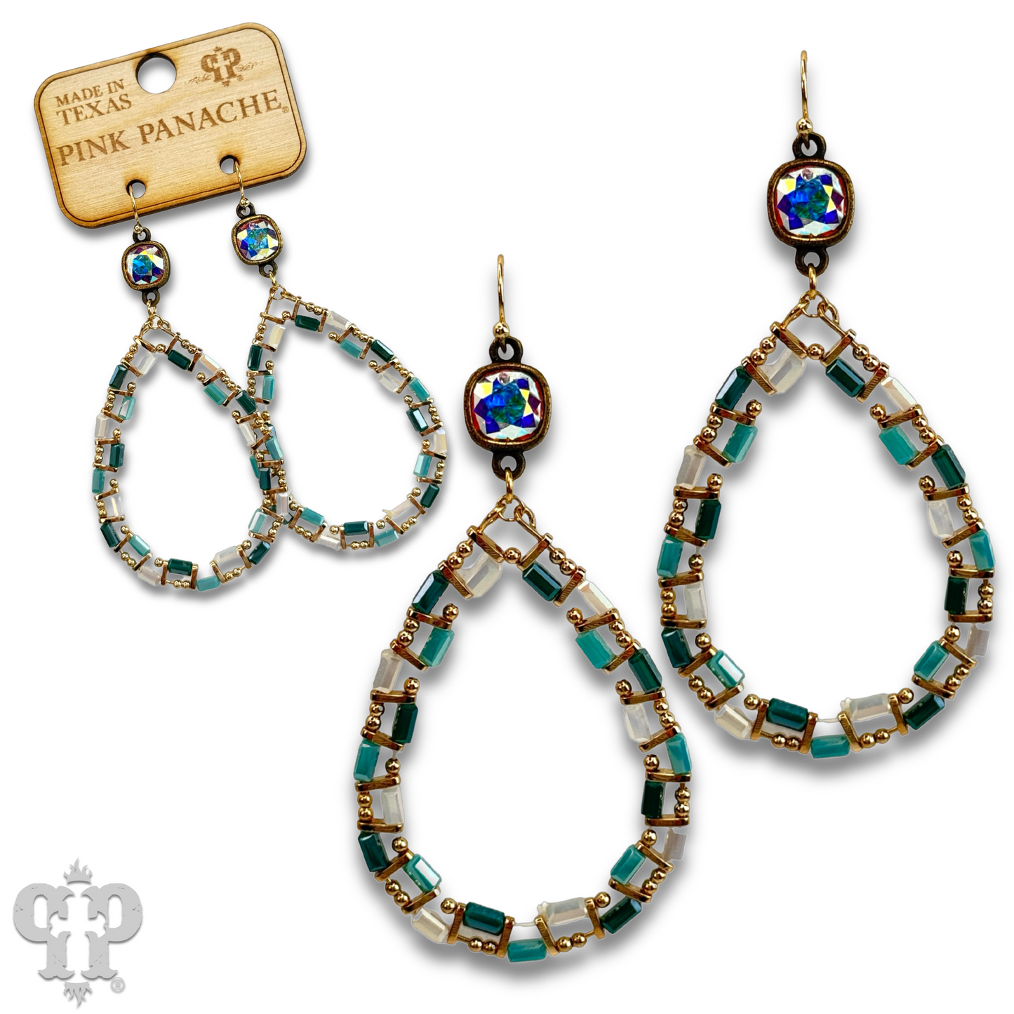 Iridescent finish bead teardrop earring with Austrian crystal