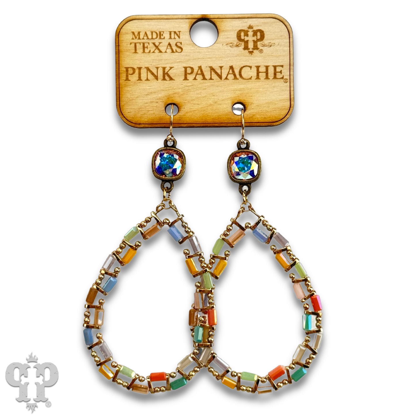 Iridescent finish bead teardrop earring with Austrian crystal