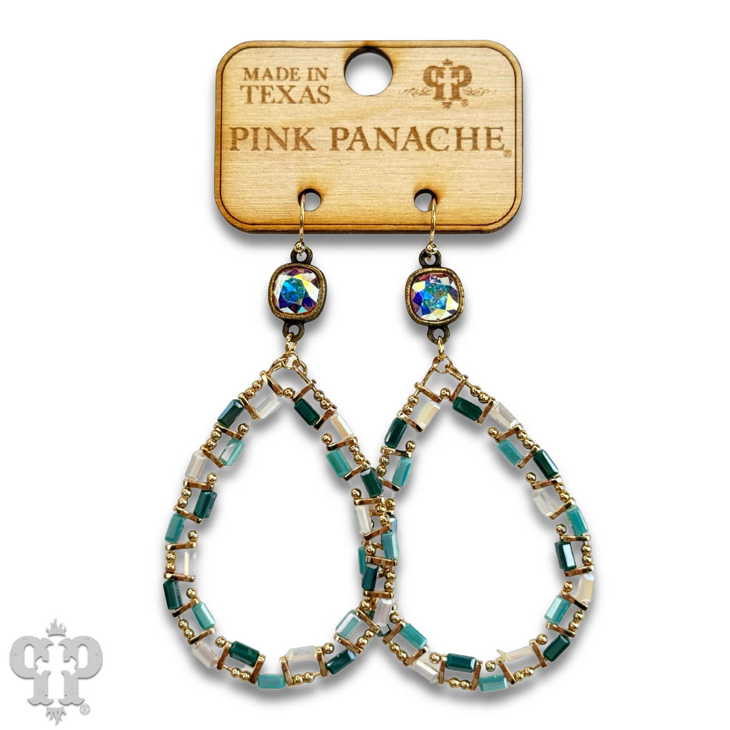 Iridescent finish bead teardrop earring with Austrian crystal