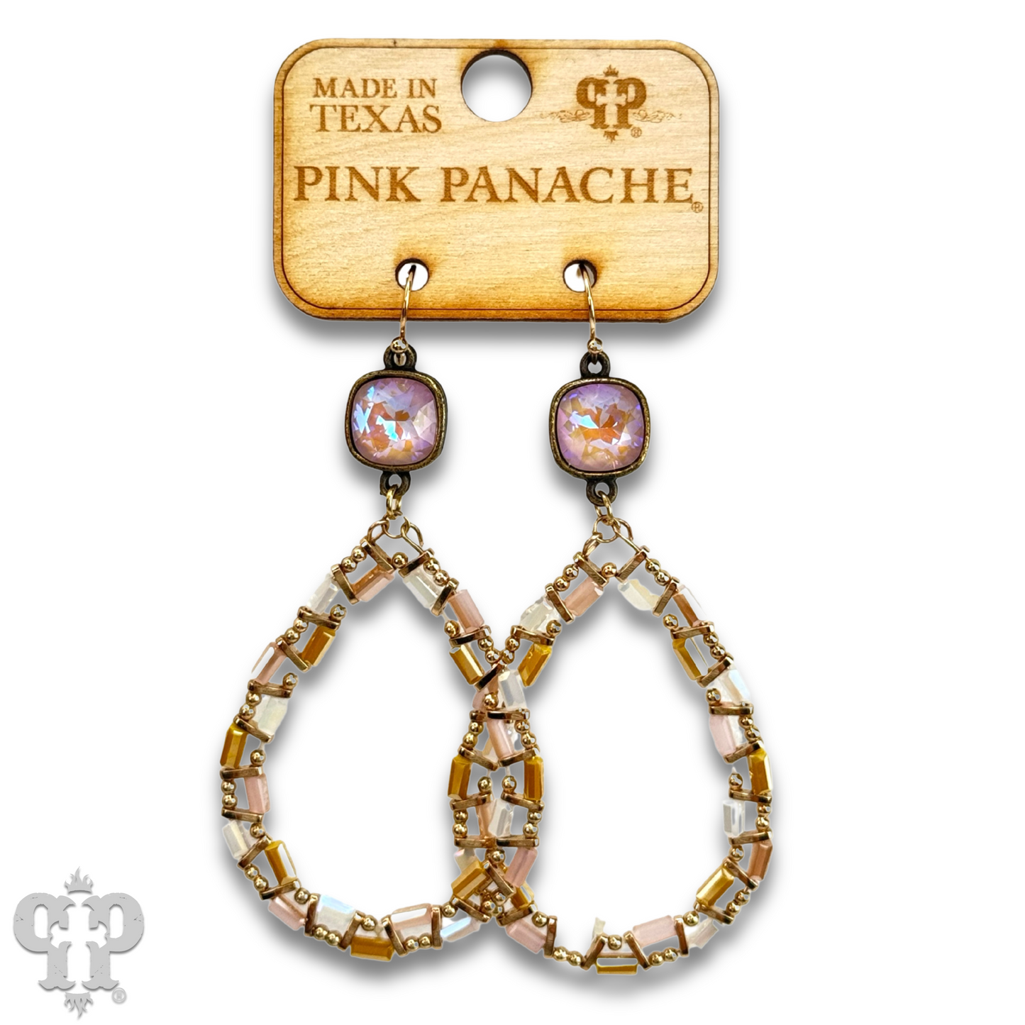 Iridescent finish bead teardrop earring with Austrian crystal