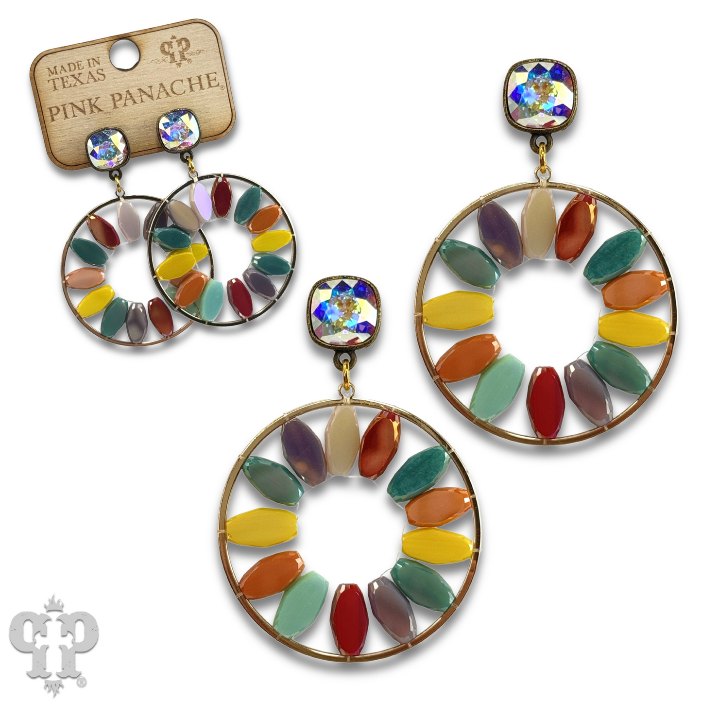 Egg shape beads in a circle earring with Austrian crystal