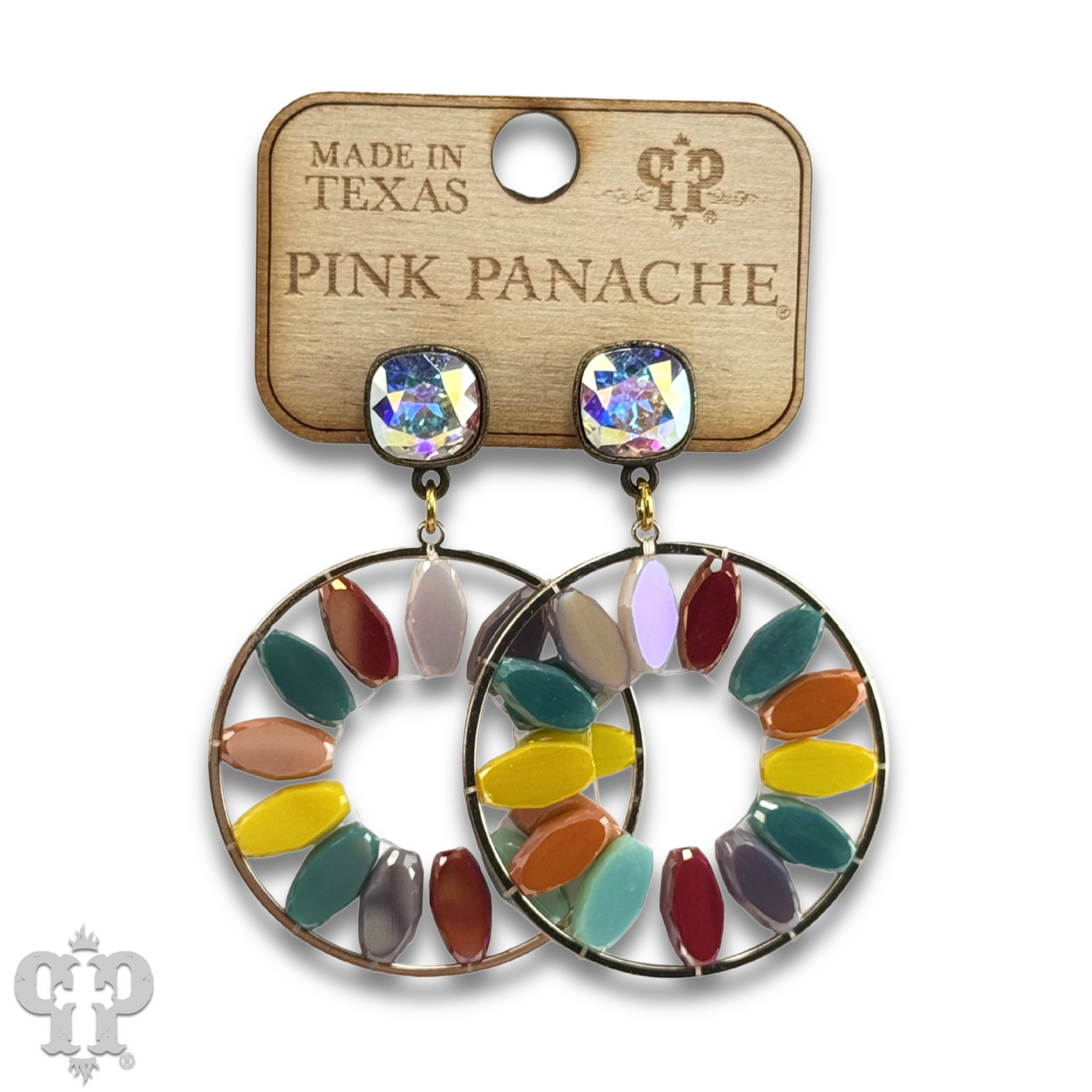 Egg shape beads in a circle earring with Austrian crystal