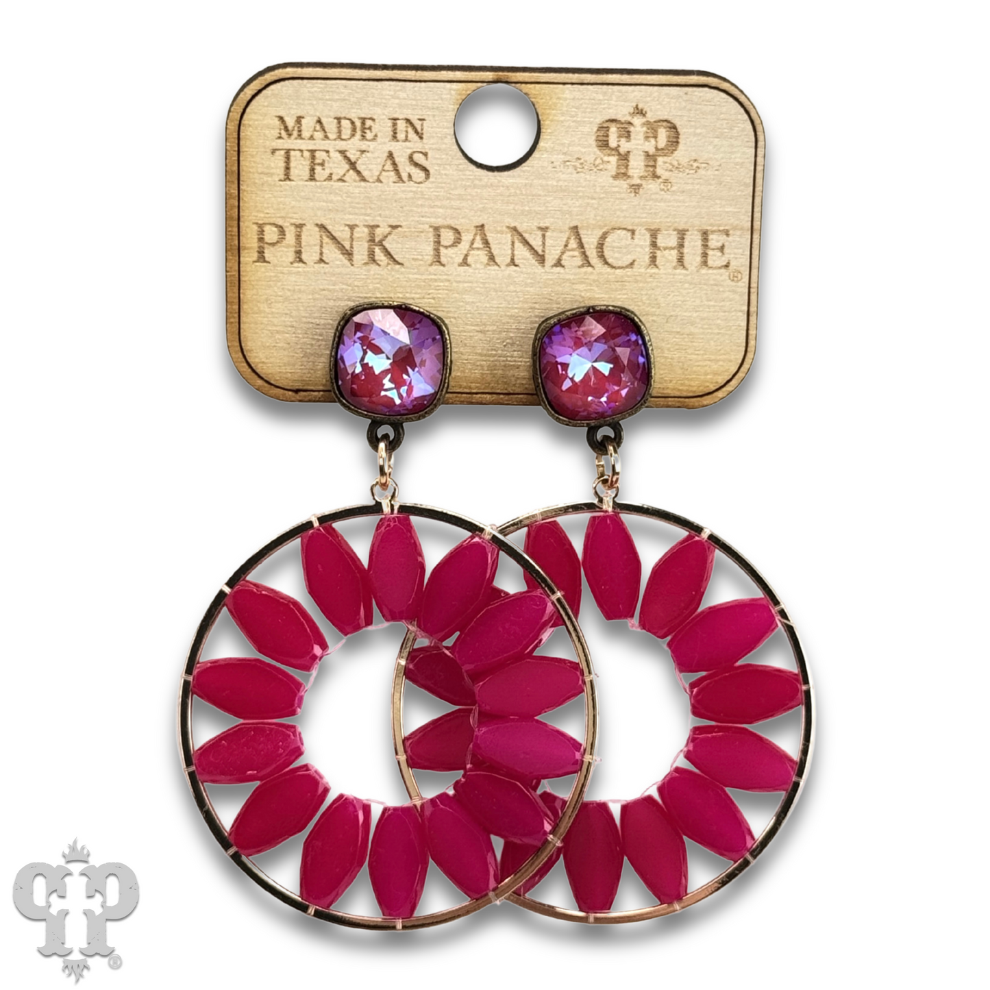 Egg shape beads in a circle earring with Austrian crystal