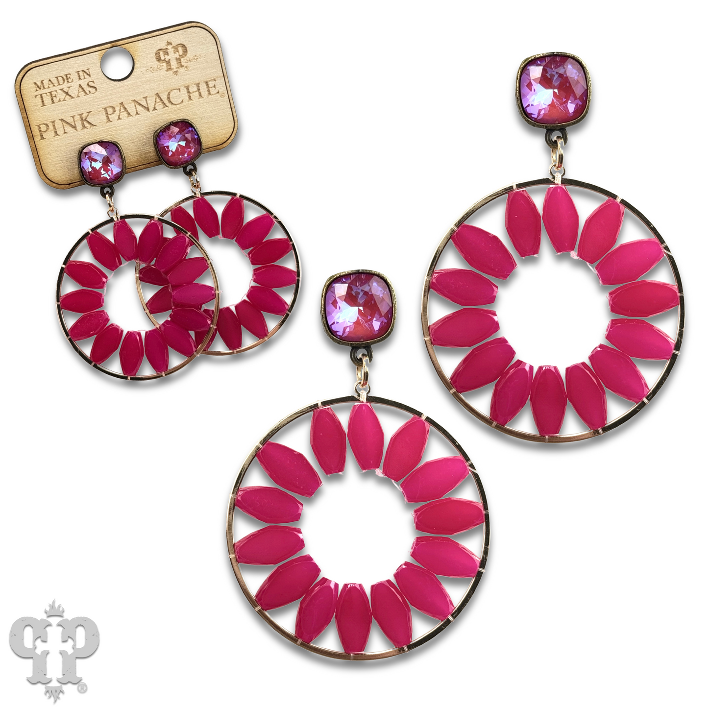 Egg shape beads in a circle earring with Austrian crystal