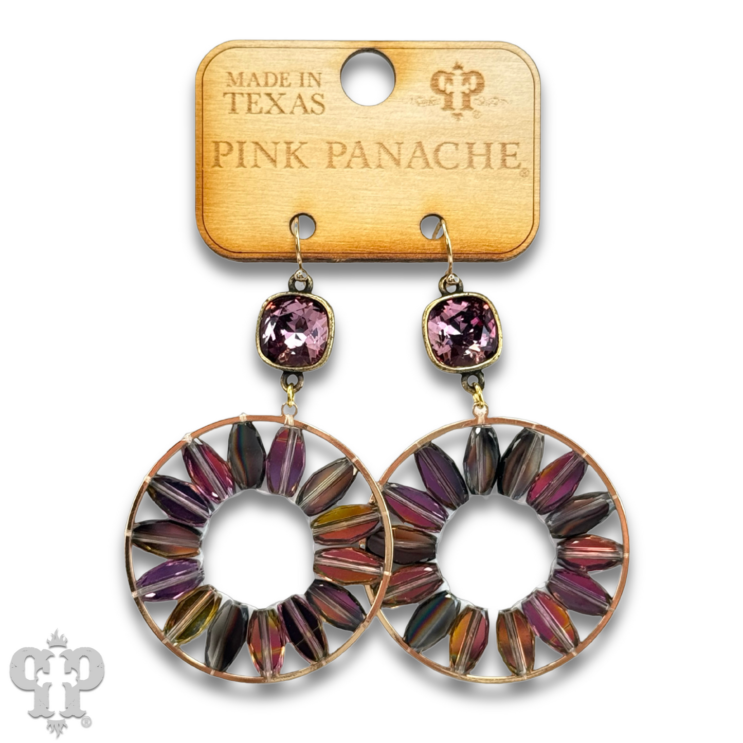 Egg shape beads in a circle earring with Austrian crystal