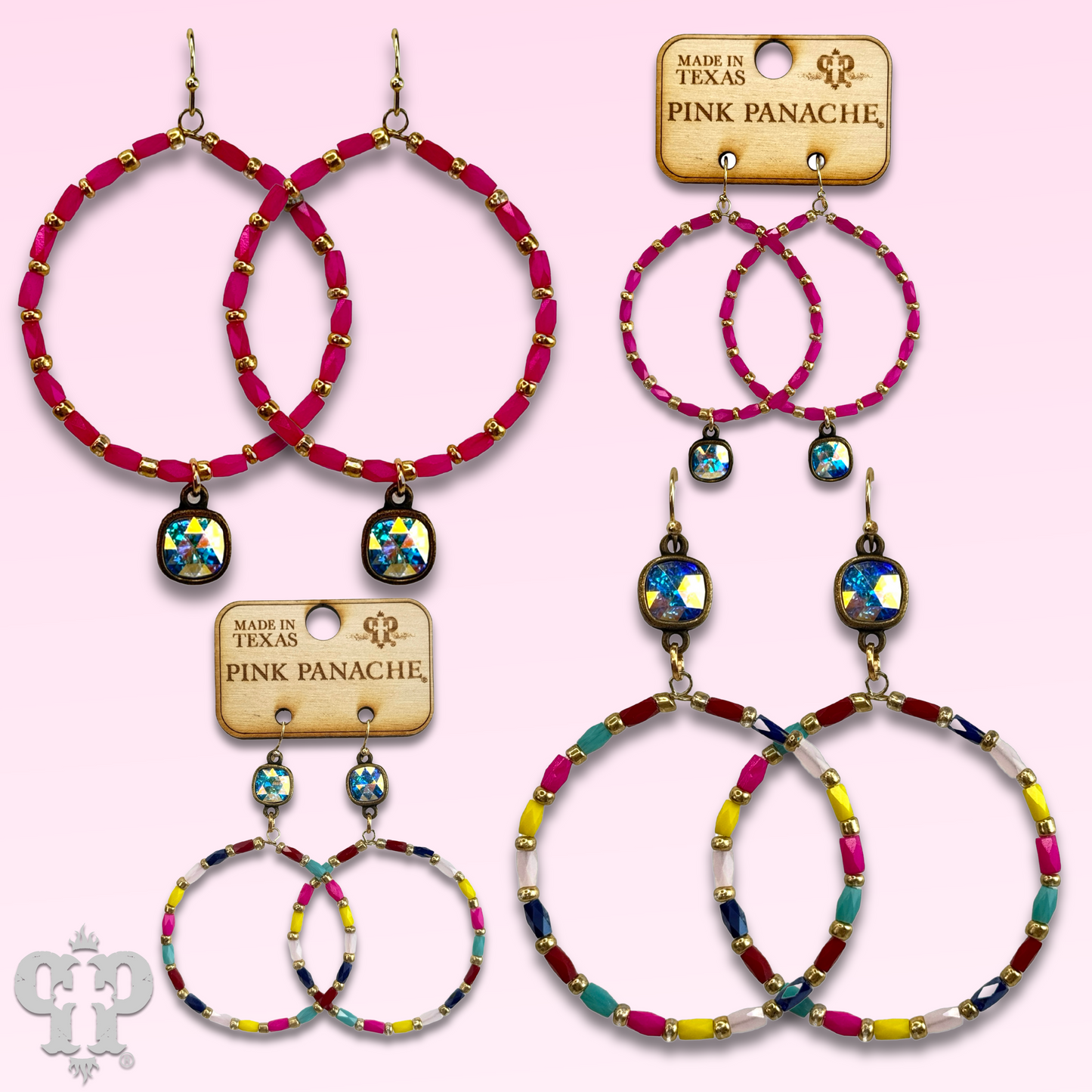 Rice bead circle earring with Austrian crystal