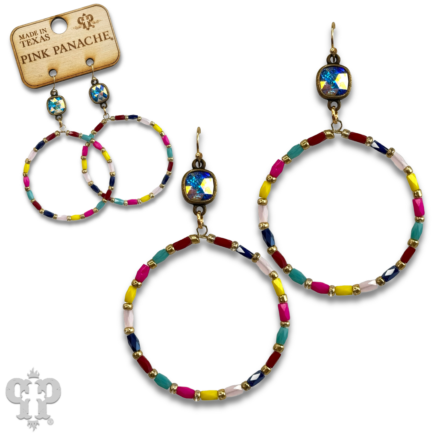 Rice bead circle earring with Austrian crystal