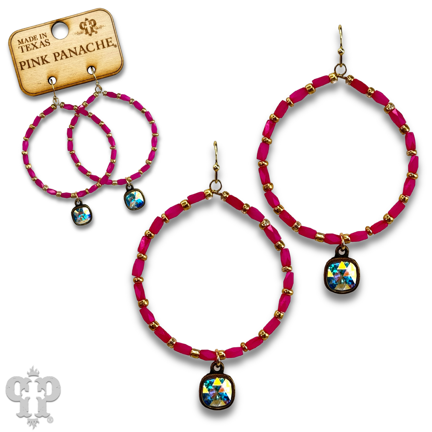 Rice bead circle earring with Austrian crystal