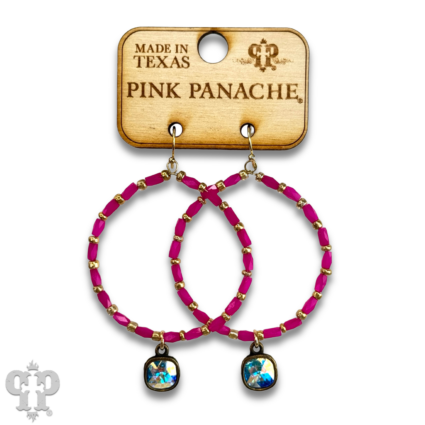 Rice bead circle earring with Austrian crystal