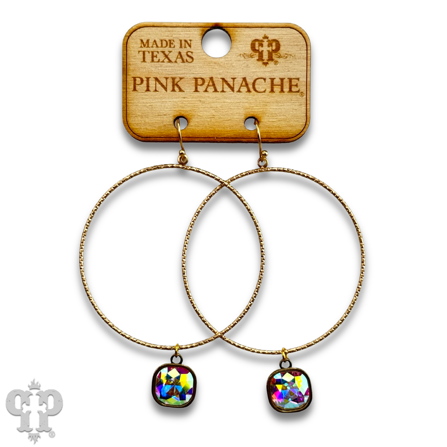 Large textured circle earring with Austrian crystal