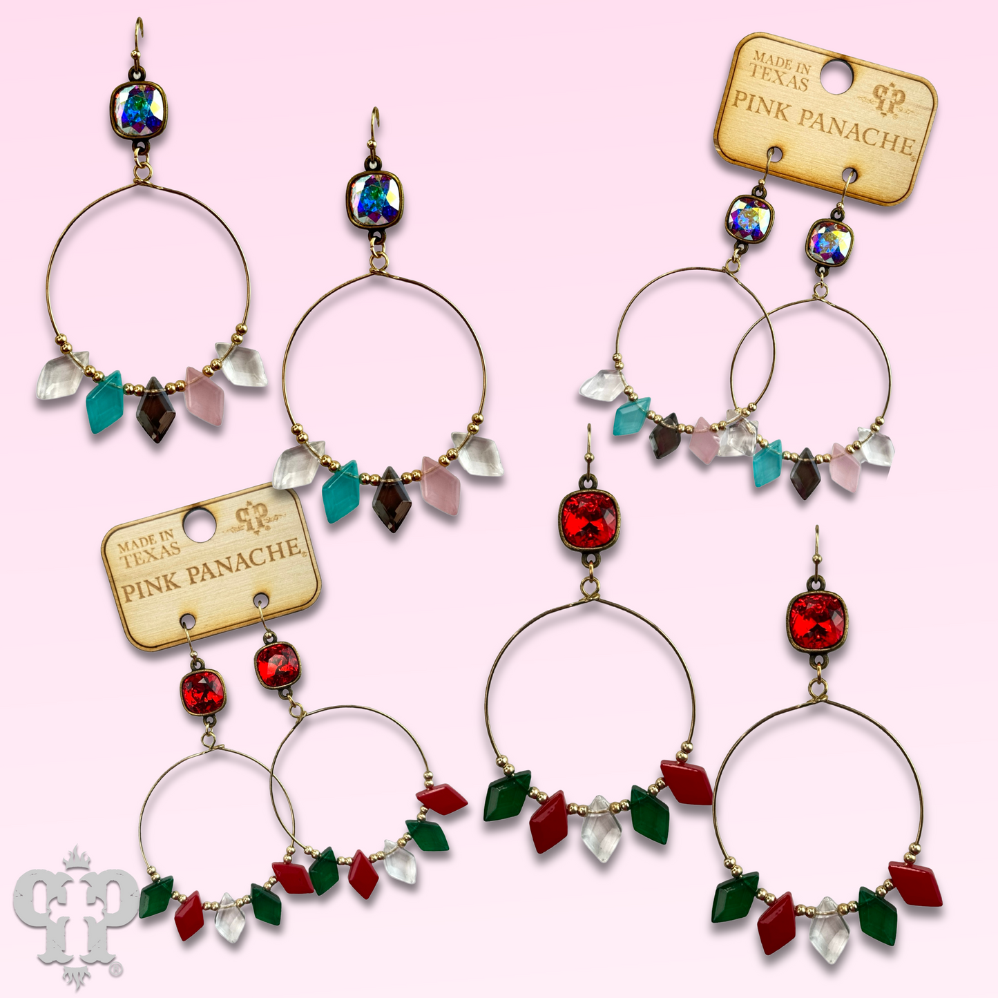 Diamond bead circle earring with Austrian crystal