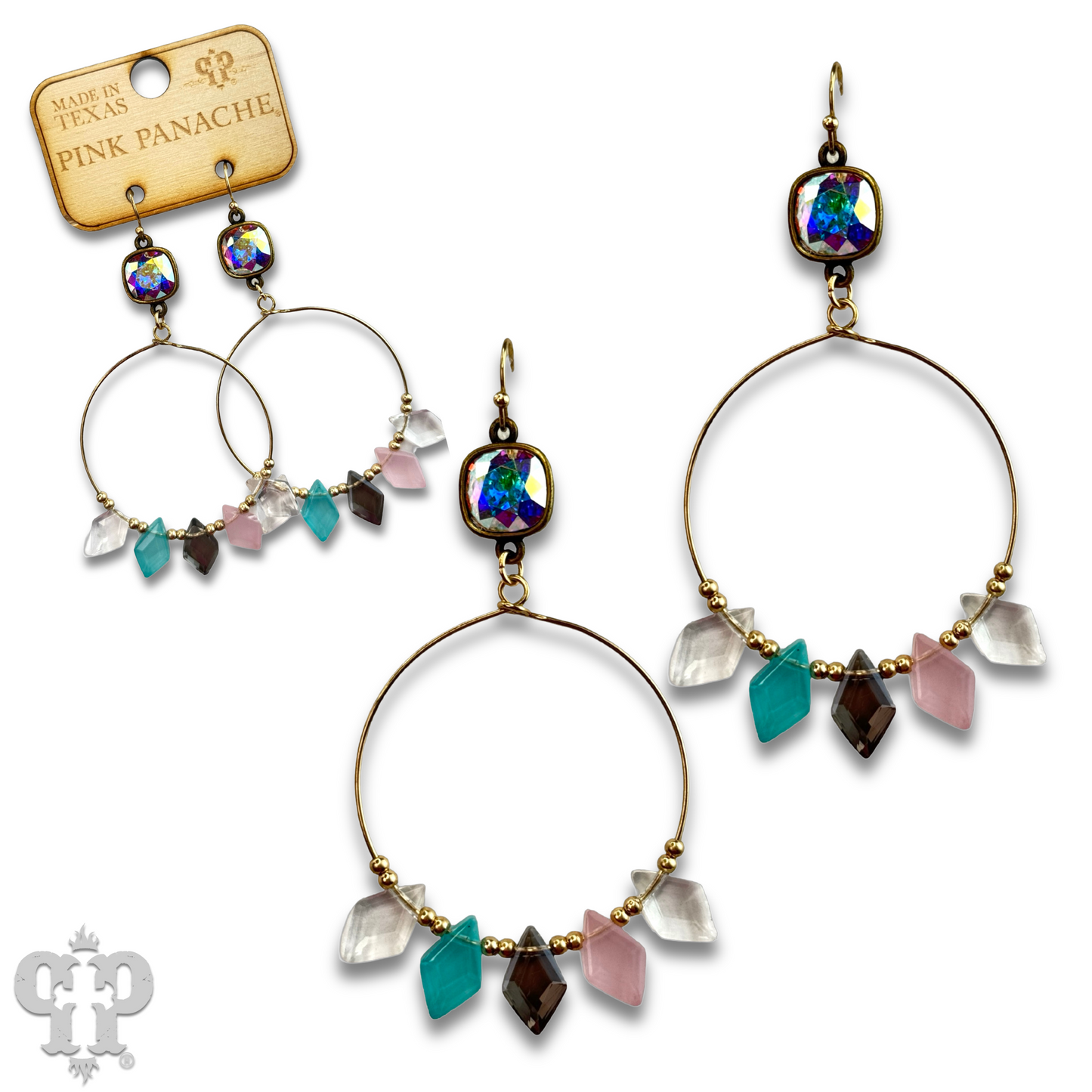 Diamond bead circle earring with Austrian crystal