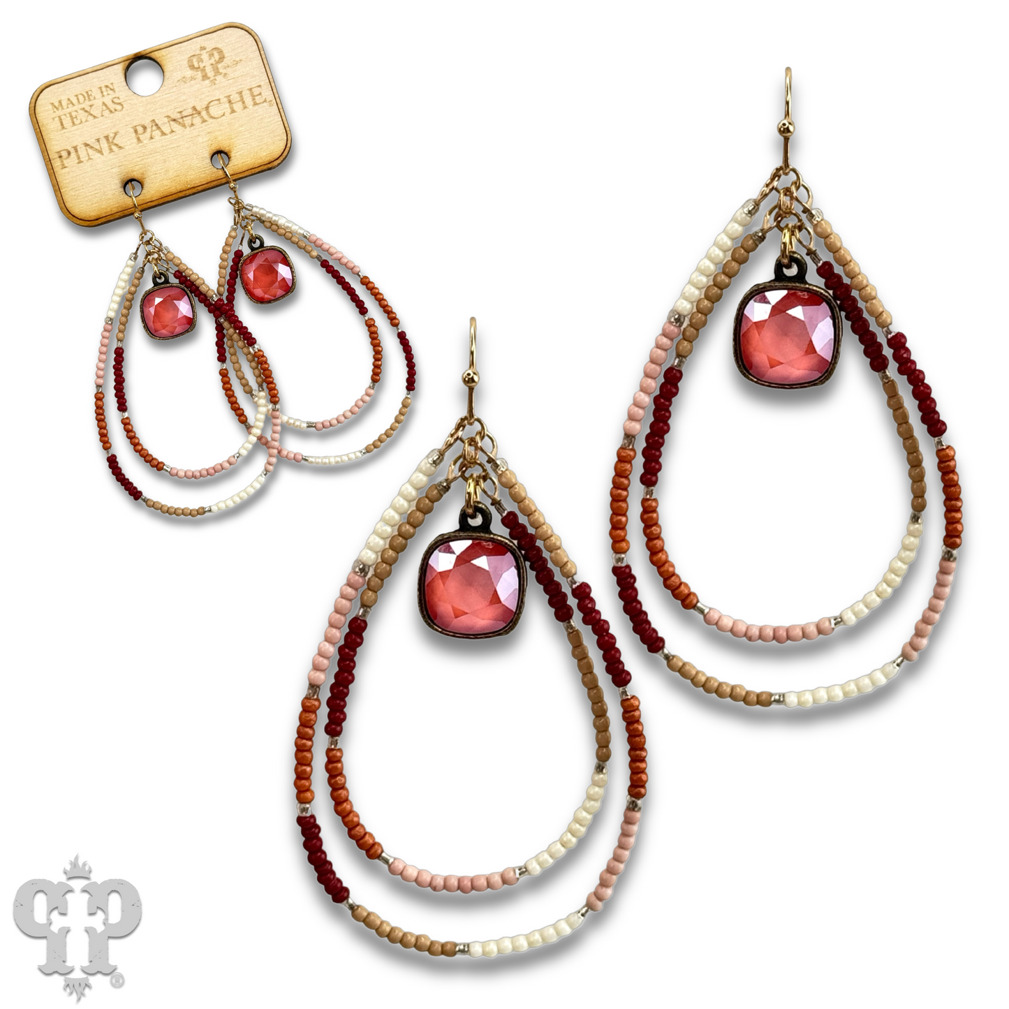 Double teardrop seed bead earring with Austrian crystal