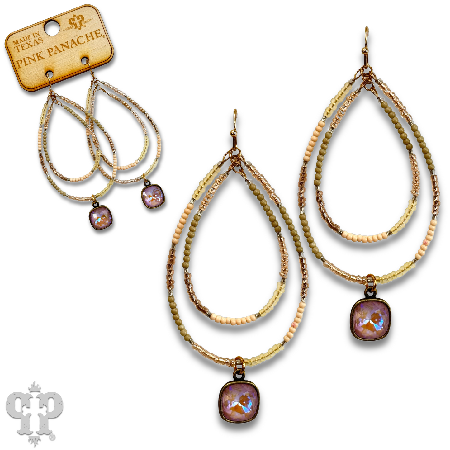 Double teardrop seed bead earring with Austrian crystal