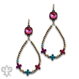 Multi-color flower bead earring with Austrian crystal