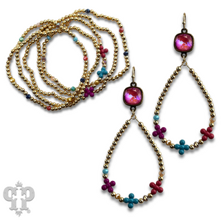 Multi-color cross and gold bead bracelet