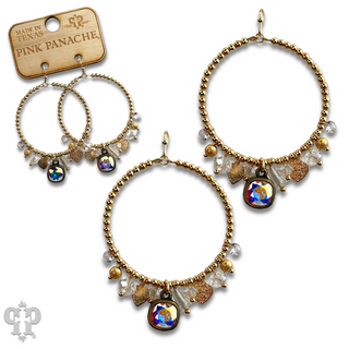 Heart and variety bead charm earring with Austrian crystal