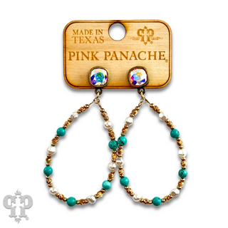 Turquoise and gold teardrop earring with Austrian crystal