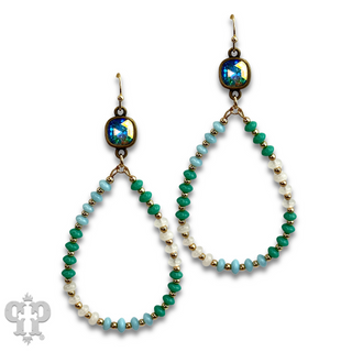 Mixed color saucer bead teardrop earring with Austrian crystal