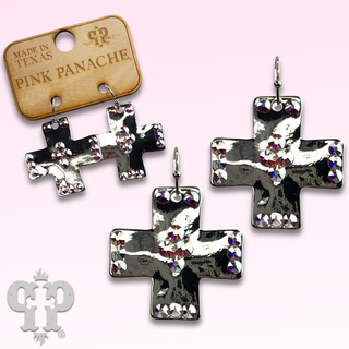 Shiny square cross earring with Austrian crystals